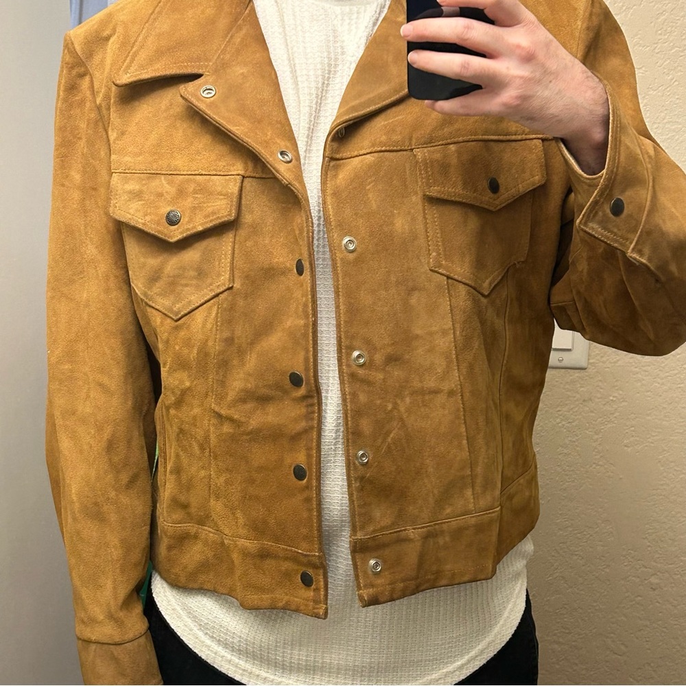 Vintage 60s/70s Gale-Sobel Sportswear Brown Suede Leather Trucker Jacket Size 52 - Picture 1 of 16